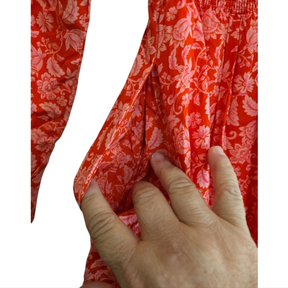 Anthropologie Dolan Smocked Red Motif Maxi Dress XS Pink Floral Long Sleeves - Picture 6 of 9